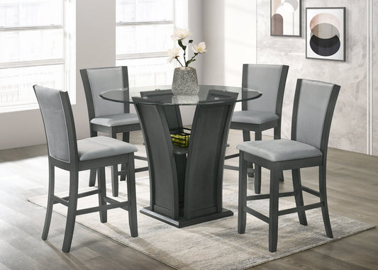 Brooke 5pc Grey Counter Height Round Glass Top Table