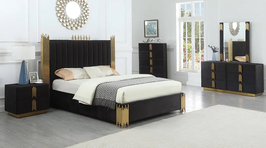 Kento Black Velvet 6pc Bedroom Set