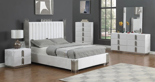 Kento White Velvet 6pc Bedroom Set