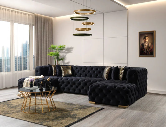 Neva Double Chaise Black Velvet Sectional