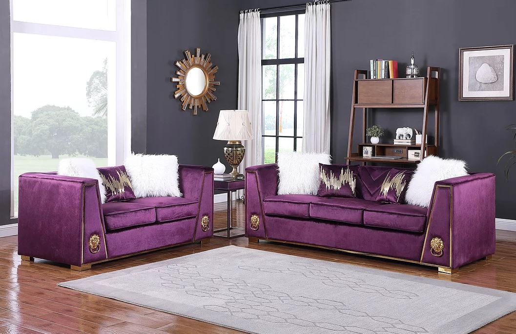Purple Velvet Living Room Set Olmedo