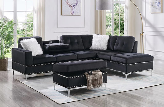 Joy 3pc Reversible Sectional & Ottoman