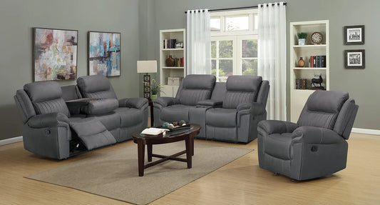 Grey Reclining Living Room Set. Microfiber