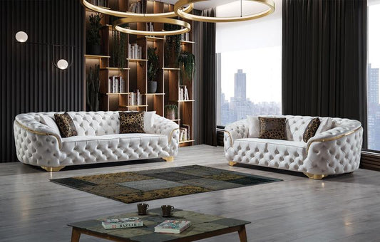 Olivia Ivory Velvet Living Room Set