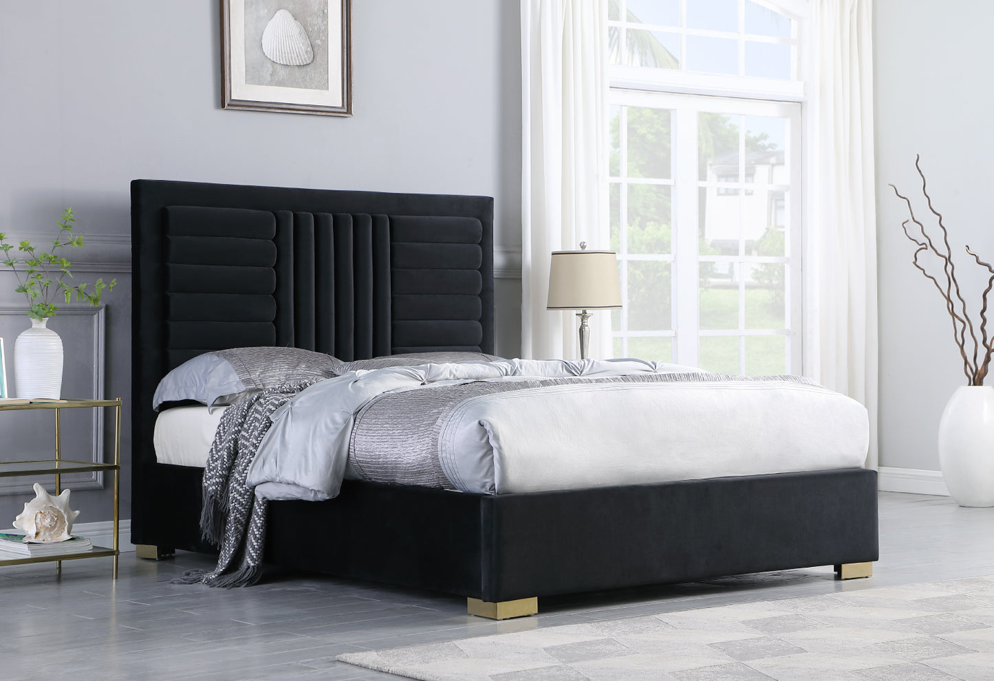 Black Velvet Platform Single Bed