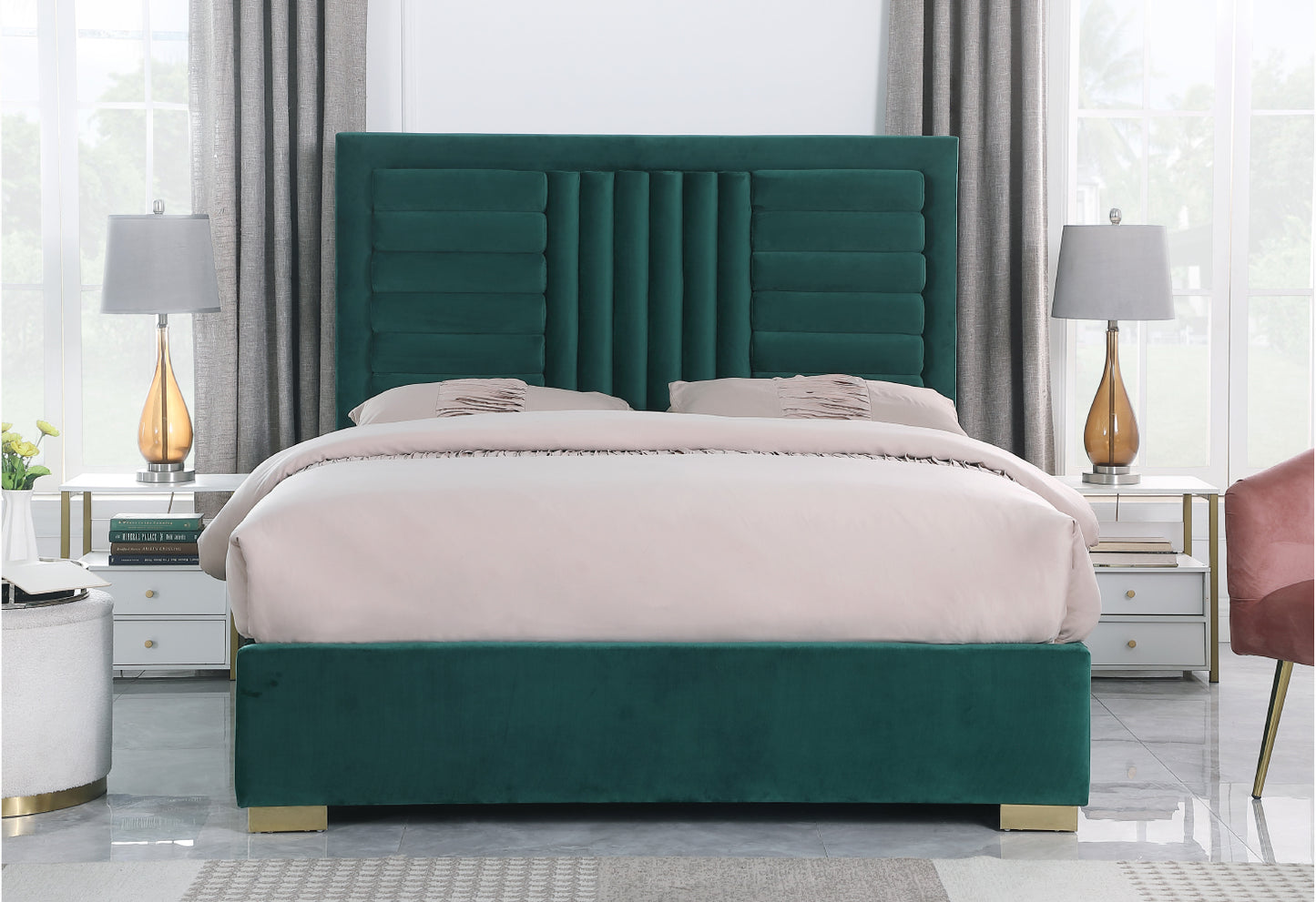 Green Velvet Platform Bed