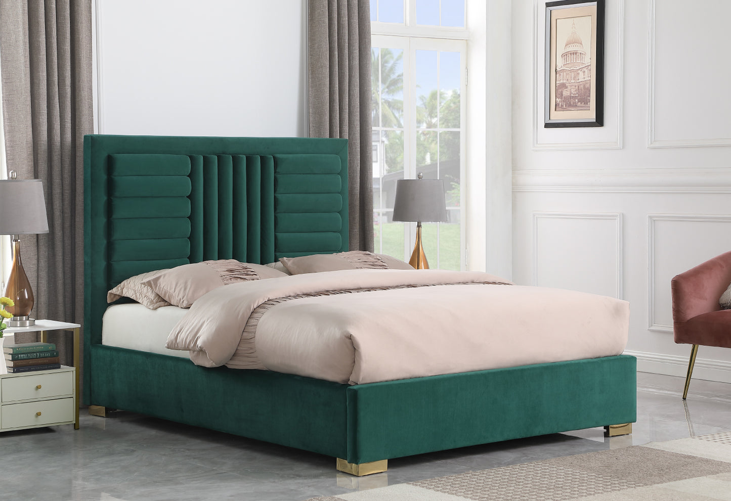 Anita Velvet Platform Bed (Multiple colors available)