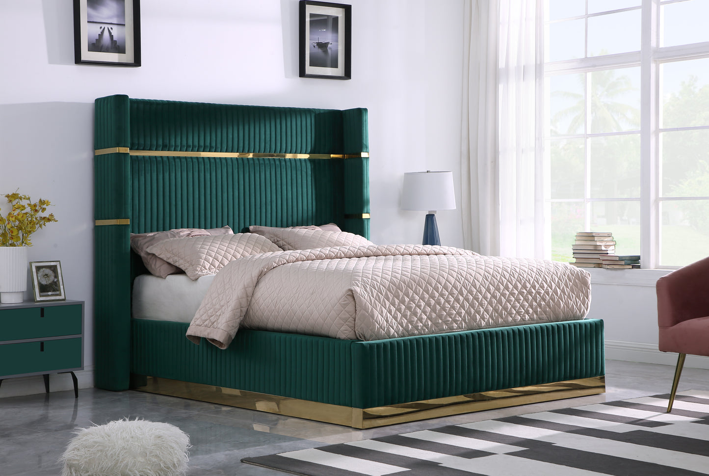 Aspen Velvet Platform Bed (Multiple colors available)