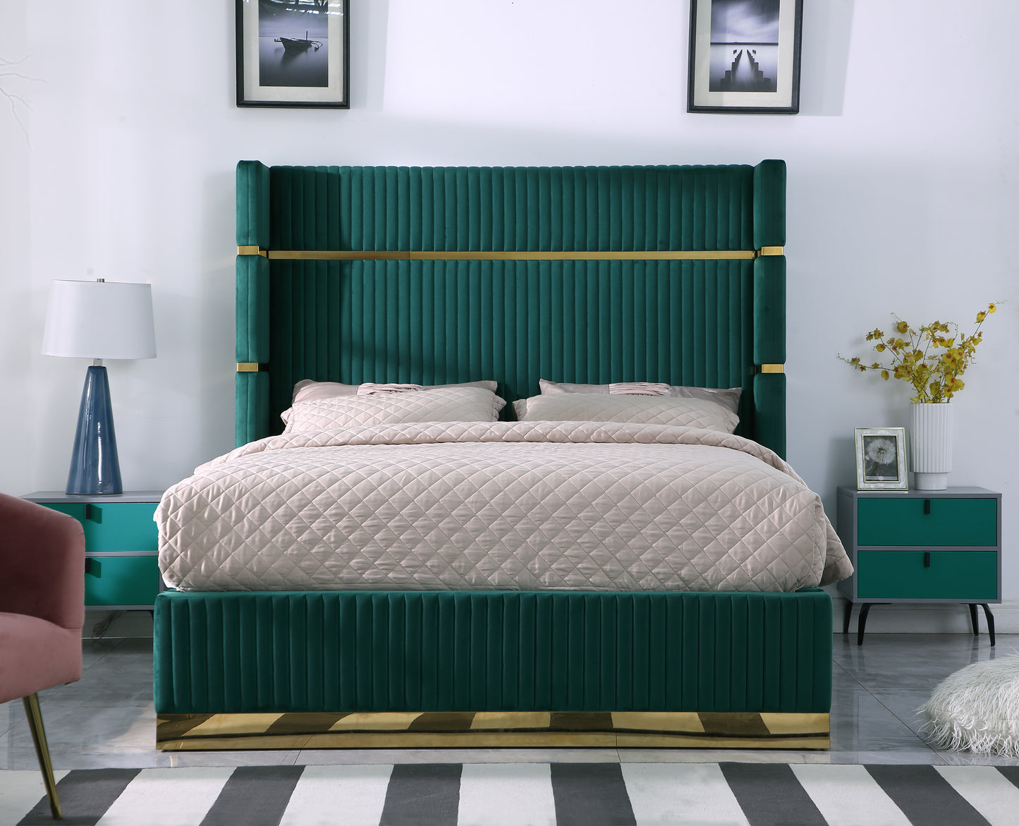 Aspen Velvet Platform Bed (Multiple colors available)