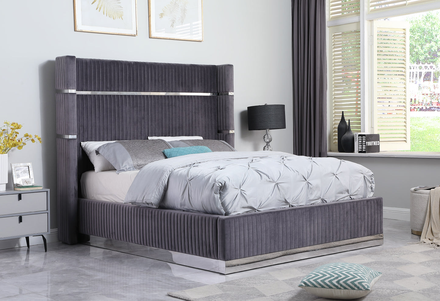 Aspen Velvet Platform Bed (Multiple colors available)