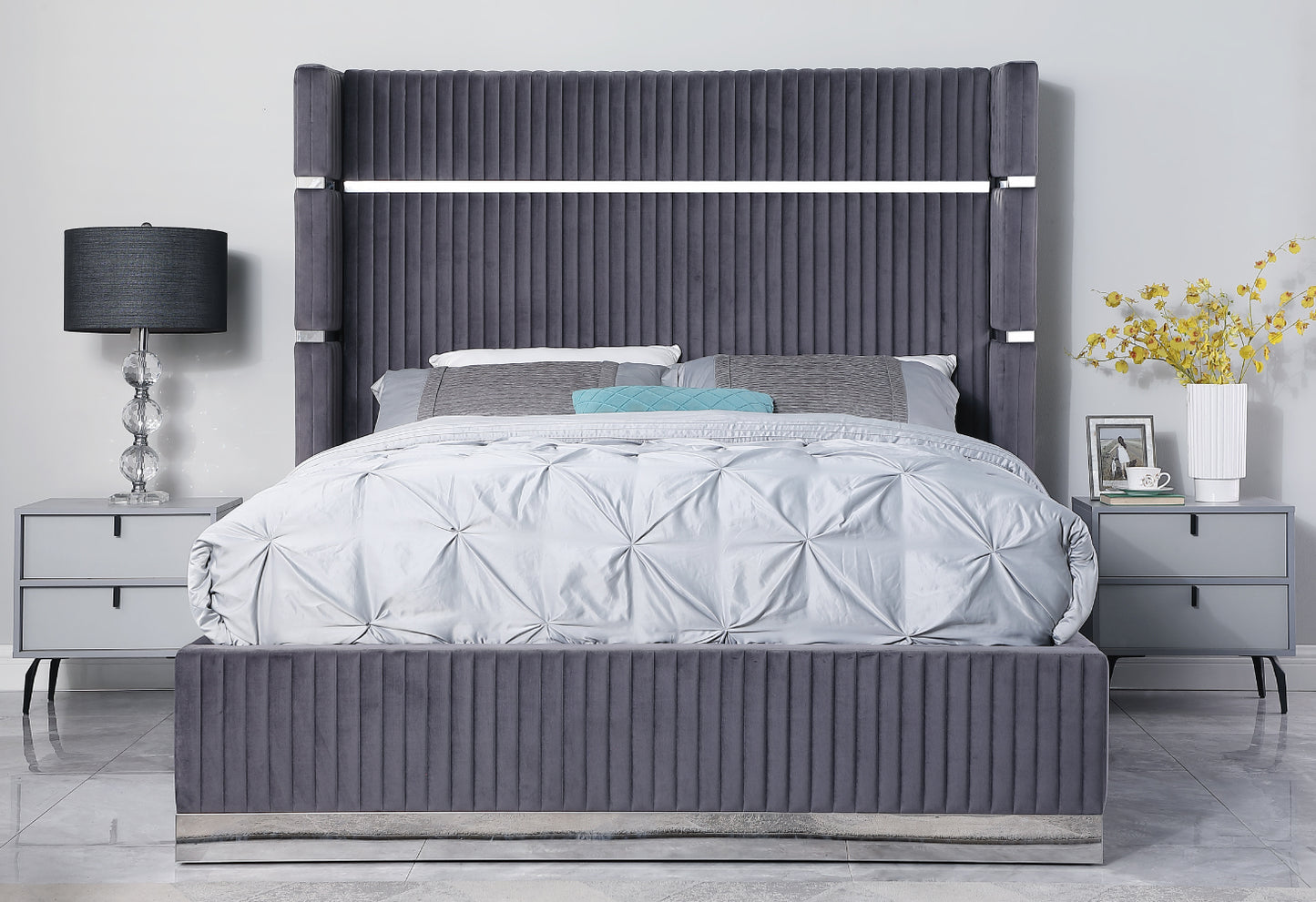 Aspen Velvet Platform Bed (Multiple colors available)