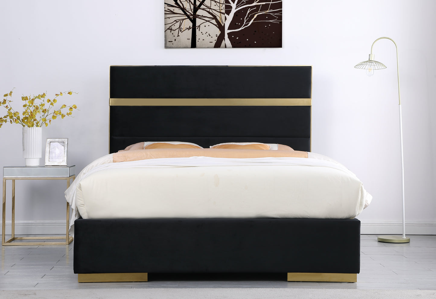 Cartier Velvet Platform Bed With Golden Base