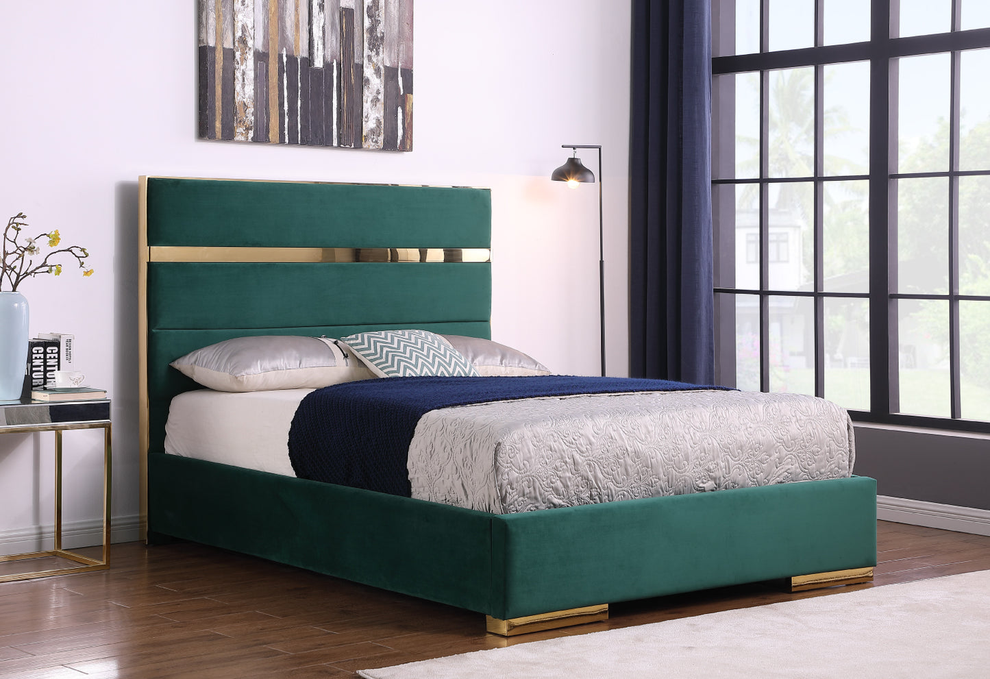 Cartier Velvet Platform Bed With Golden Base