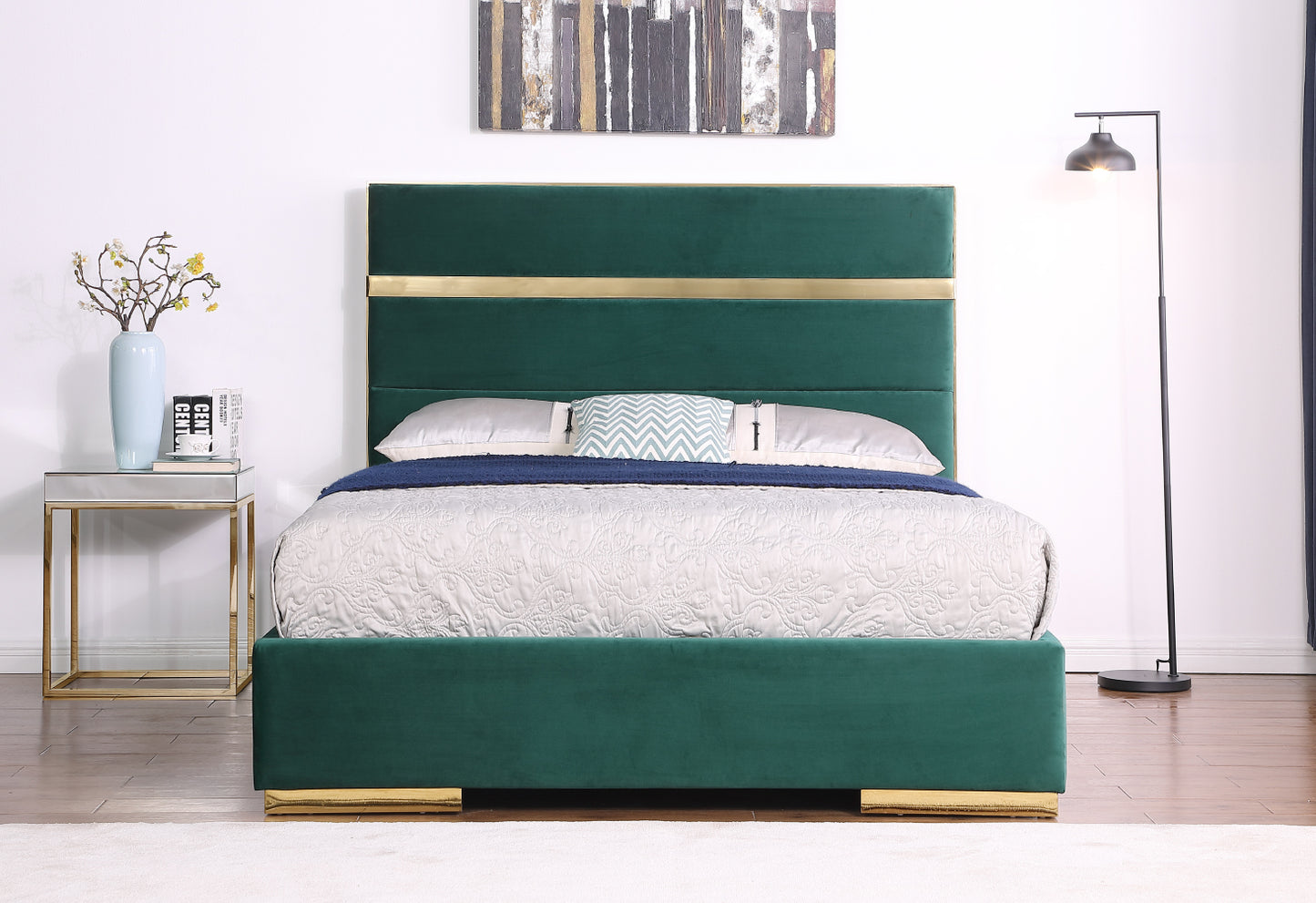 Cartier Velvet Platform Bed With Golden Base