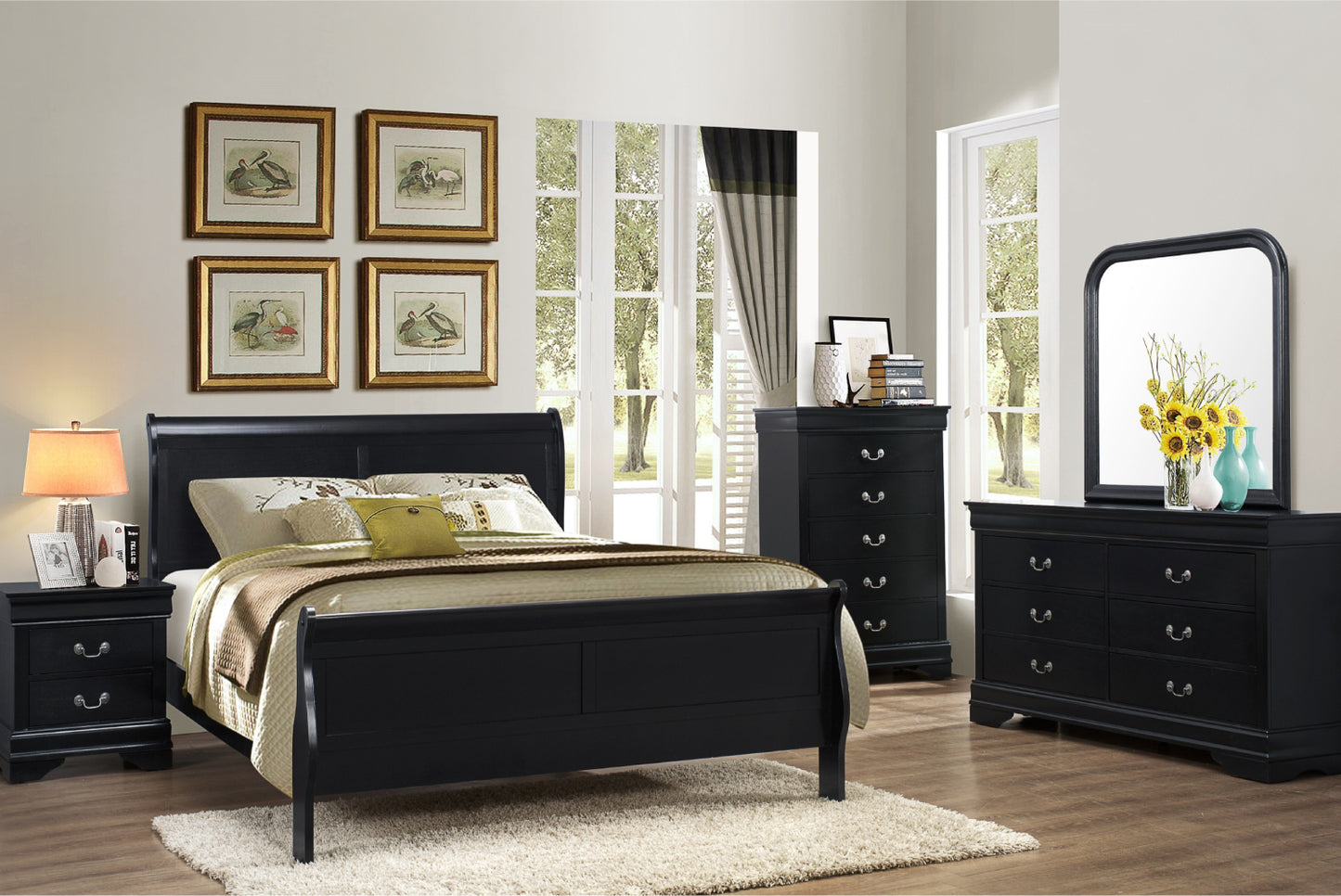 Louis Phillip Bedroom Set 5-Pcs (Multiple Colors Available)