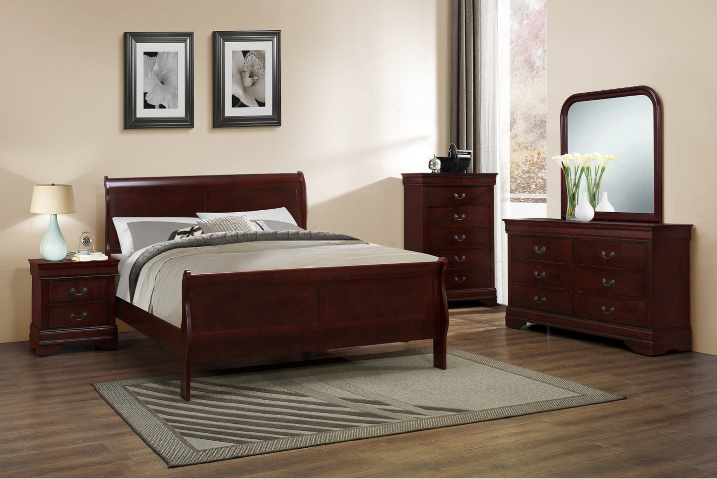 Louis Phillip Bedroom Set 5-Pcs (Multiple Colors Available)