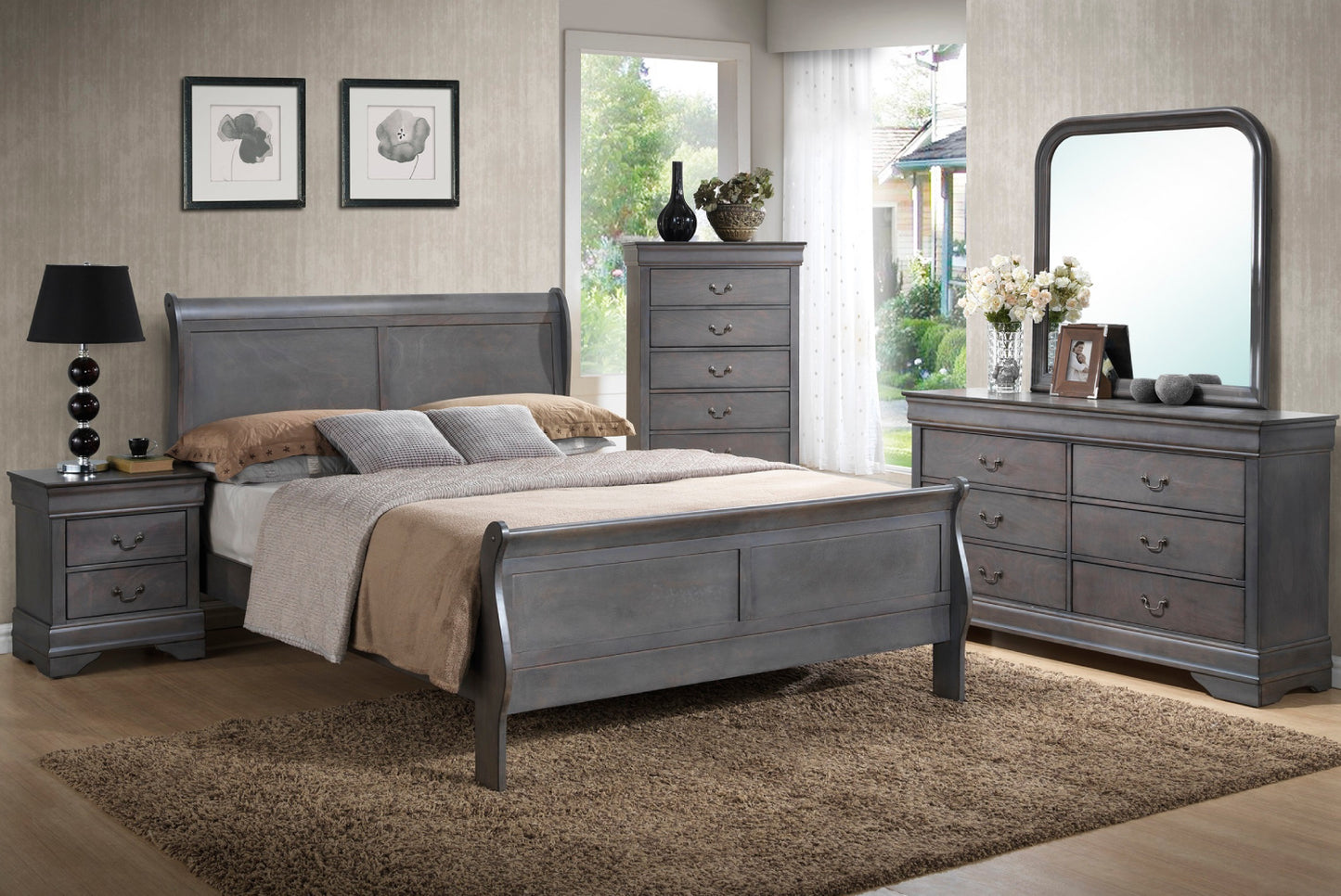 Louis Phillip Bedroom Set 5-Pcs (Multiple Colors Available)