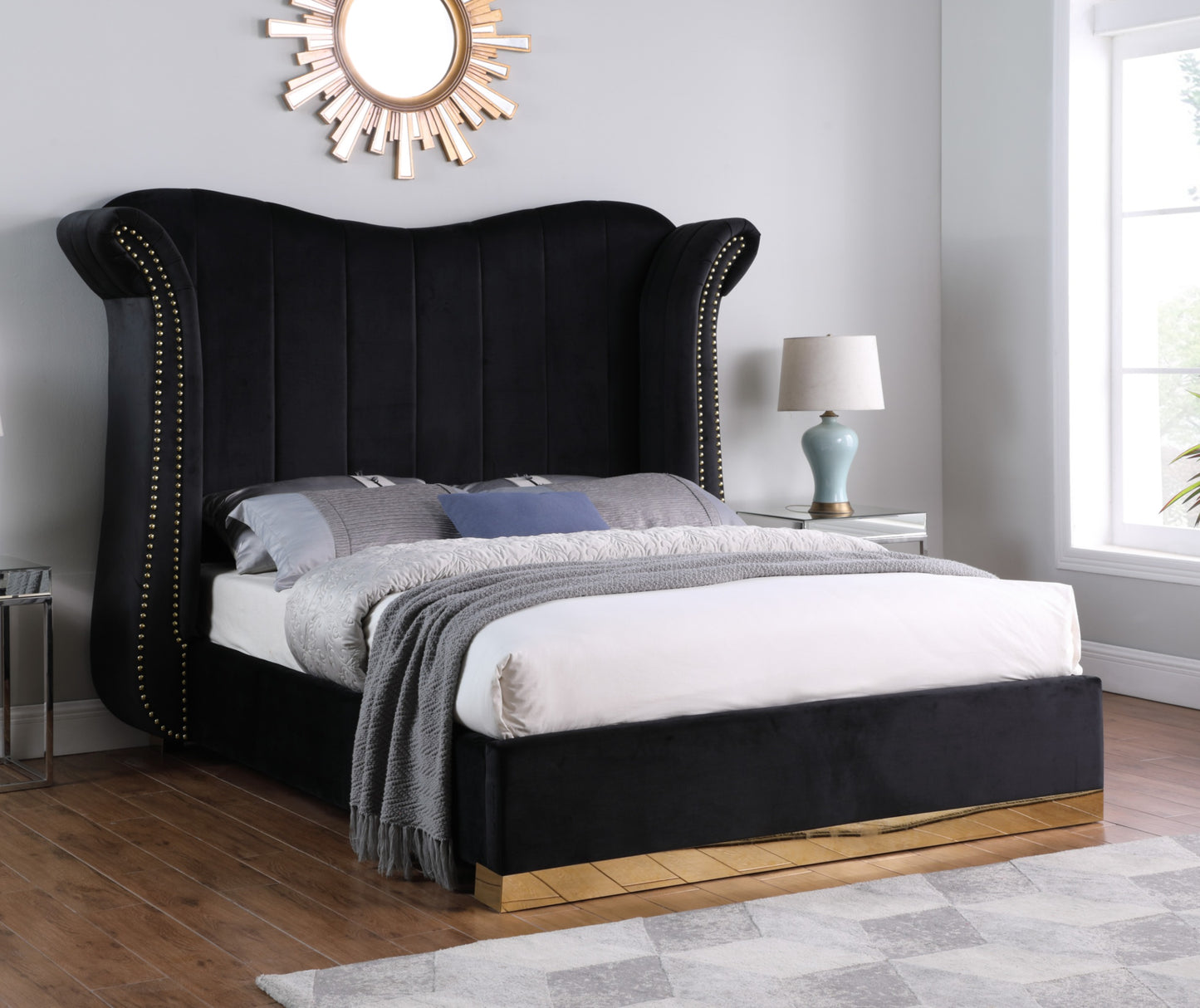 Luna 66"H Velvet Platform Bed