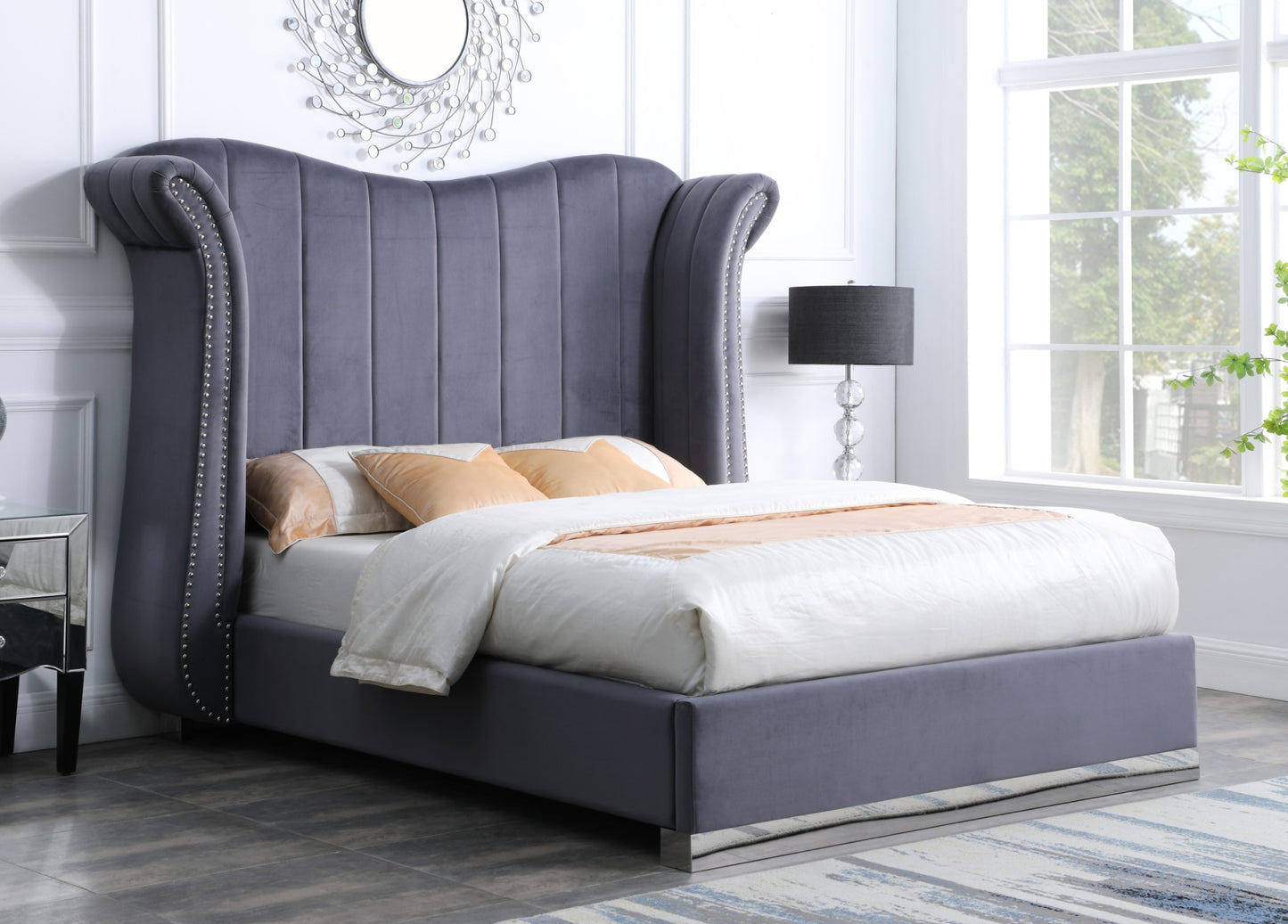 Luna 66"H Velvet Platform Bed