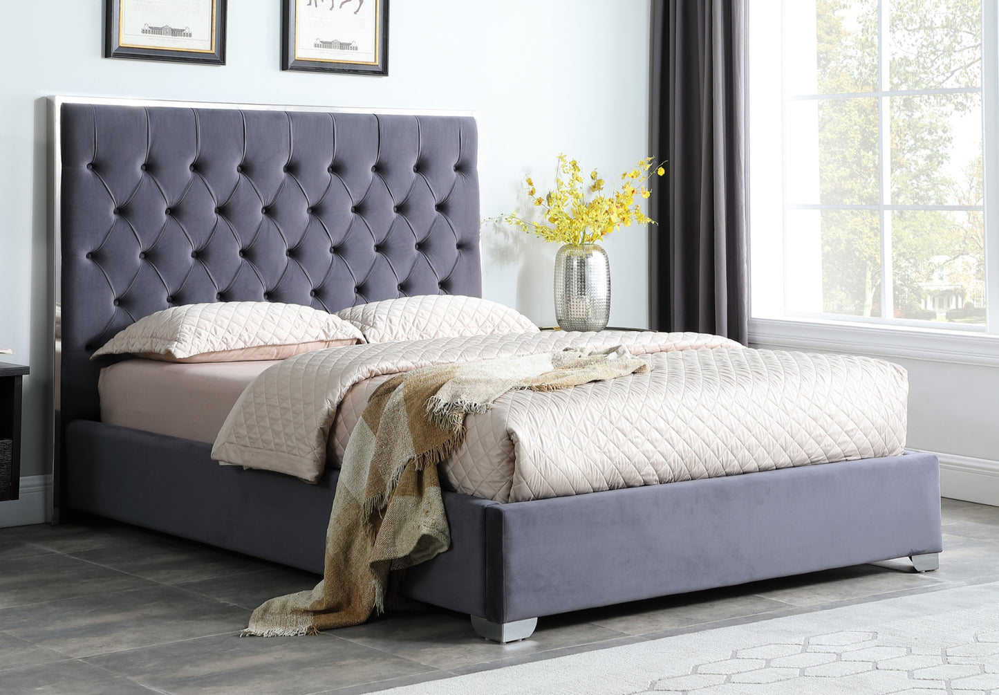 Rose 55"H Velvet Platform Bed